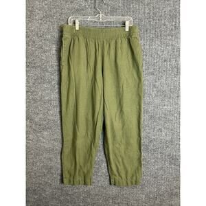Old Navy Womens High Rise Straight Pull On Pants Size Large Green Linen Blend